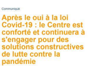 Communiqué du Centre suisse : Après la votation sur la loi Covid
